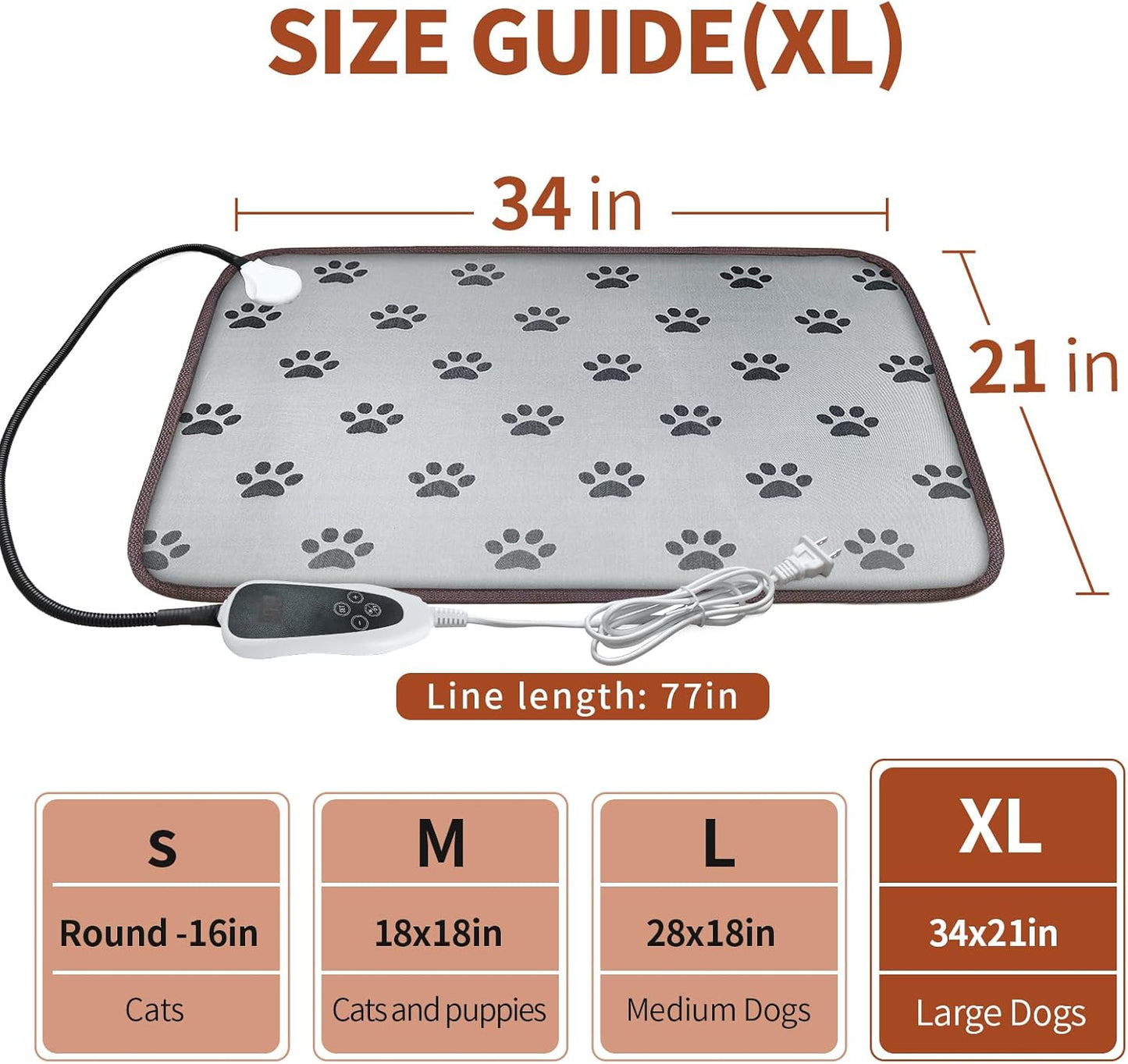 Waterproof Heated Dog Pad (28x18in) – Smart Thermostat Pet Bed with Stable Wire Rope & Paw Print Design – Ideal for Puppies and Whelping