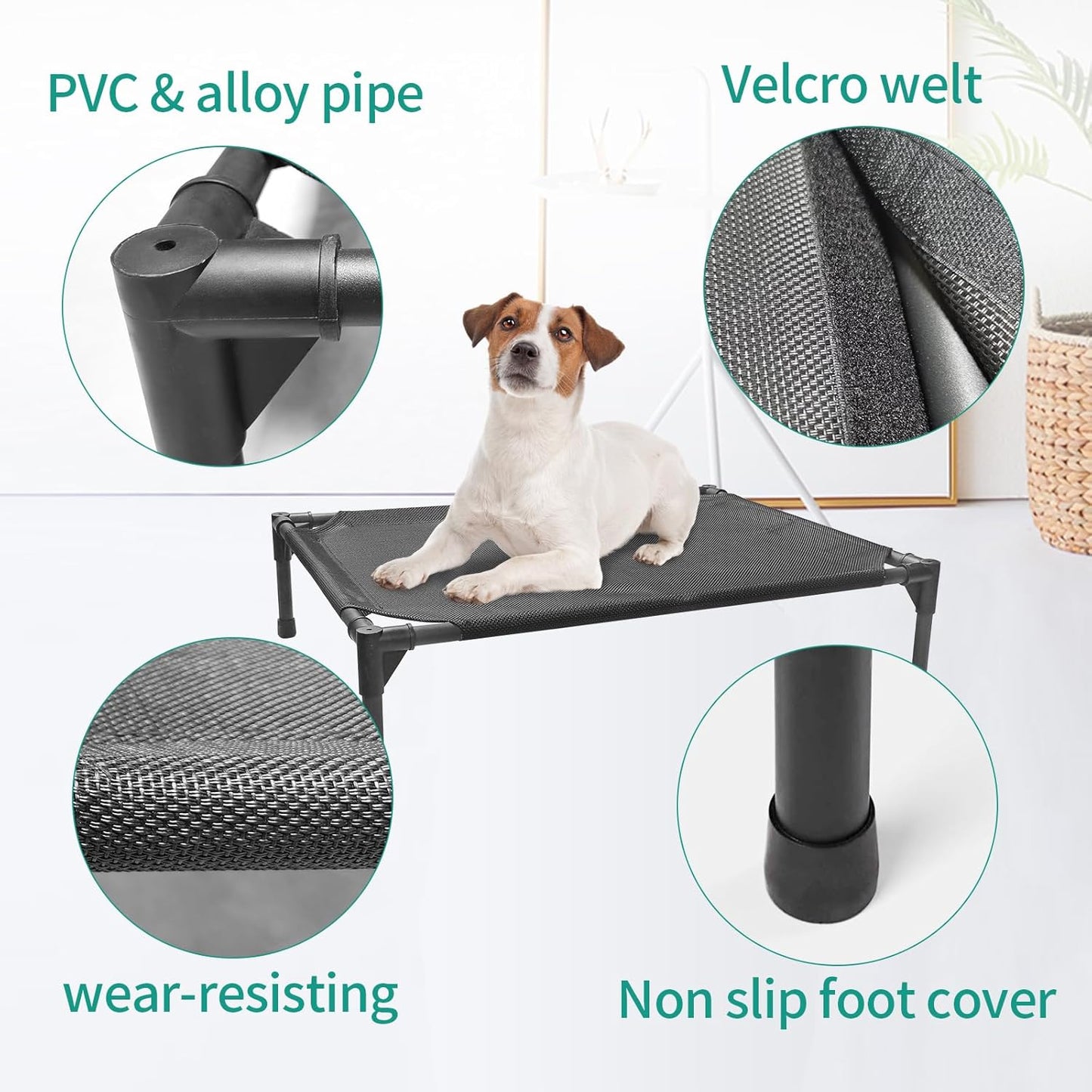 Medium Elevated Dog Bed (32x25x8in) – Raised Outdoor Cot with Waterproof Frame, Breathable Mesh, Anti-Slip Base & Portable Design – Supports Dogs Up to 80 lbs – Black