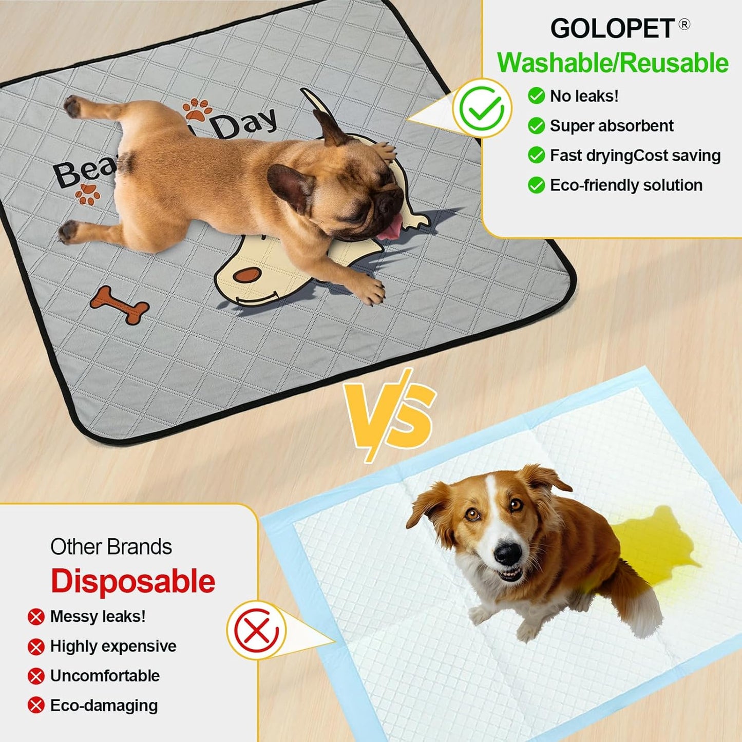 2-Pack Reusable Dog Pee Pads – 47x32in, Super Absorbent & Leak-Proof, Non-Slip Washable Mats for Crates, Playpens & Potty Training – Grey
