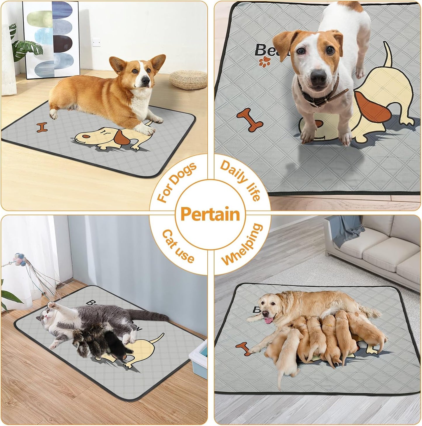 2-Pack Reusable Dog Pee Pads – 47x32in, Super Absorbent & Leak-Proof, Non-Slip Washable Mats for Crates, Playpens & Potty Training – Grey