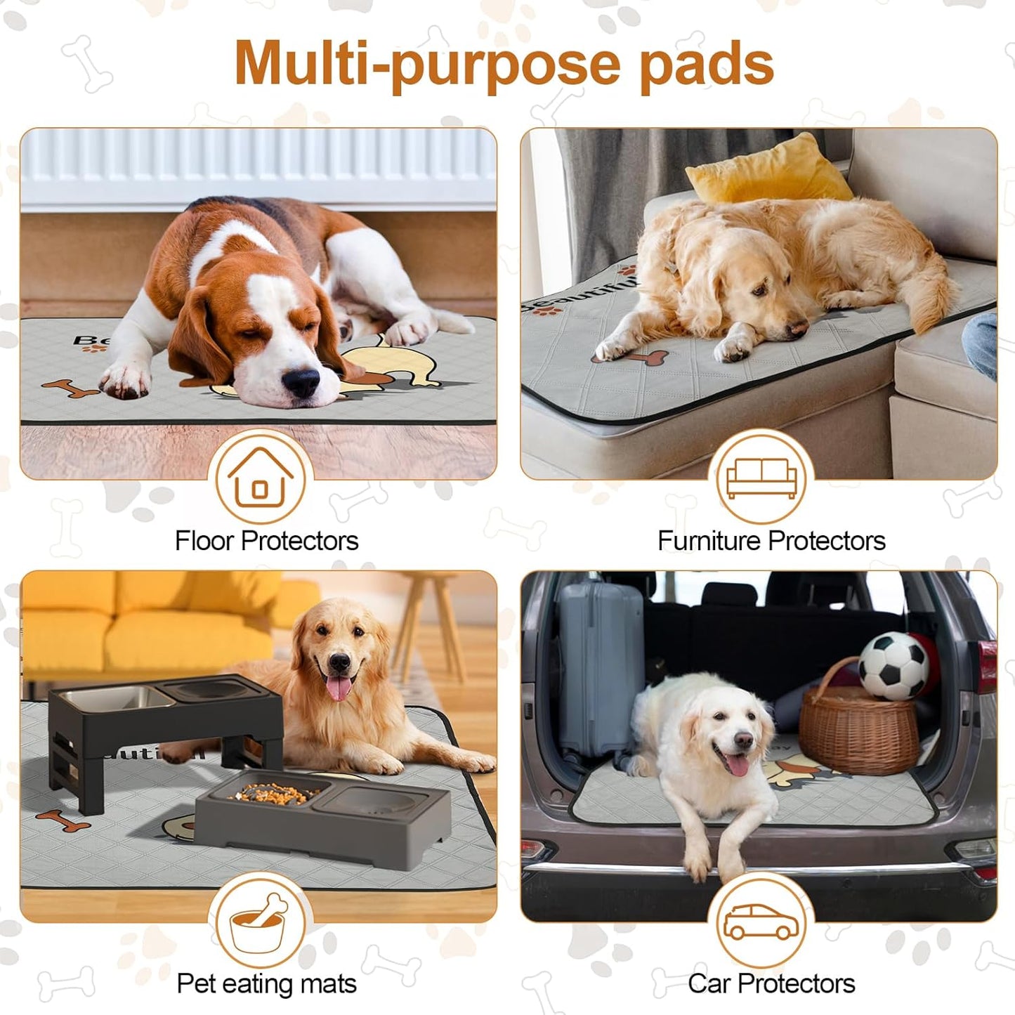 2-Pack Reusable Dog Pee Pads – 47x32in, Super Absorbent & Leak-Proof, Non-Slip Washable Mats for Crates, Playpens & Potty Training – Grey