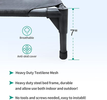 Medium Elevated Dog Bed (32x25x8in) – Raised Outdoor Cot with Waterproof Frame, Breathable Mesh, Anti-Slip Base & Portable Design – Supports Dogs Up to 80 lbs – Black