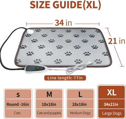 Waterproof Heated Dog Pad (28x18in) – Smart Thermostat Pet Bed with Stable Wire Rope & Paw Print Design – Ideal for Puppies and Whelping