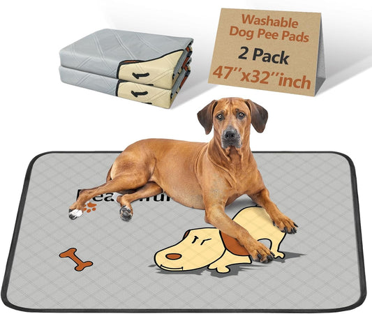 2-Pack Reusable Dog Pee Pads – 47x32in, Super Absorbent & Leak-Proof, Non-Slip Washable Mats for Crates, Playpens & Potty Training – Grey