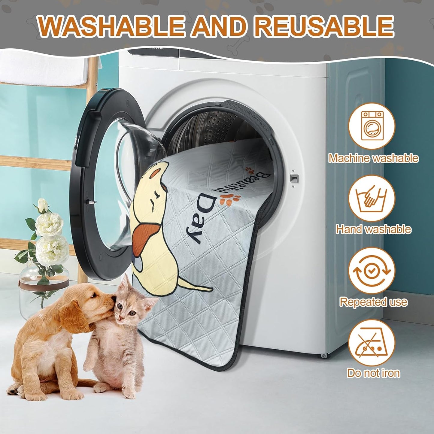2-Pack Reusable Dog Pee Pads – 47x32in, Super Absorbent & Leak-Proof, Non-Slip Washable Mats for Crates, Playpens & Potty Training – Grey