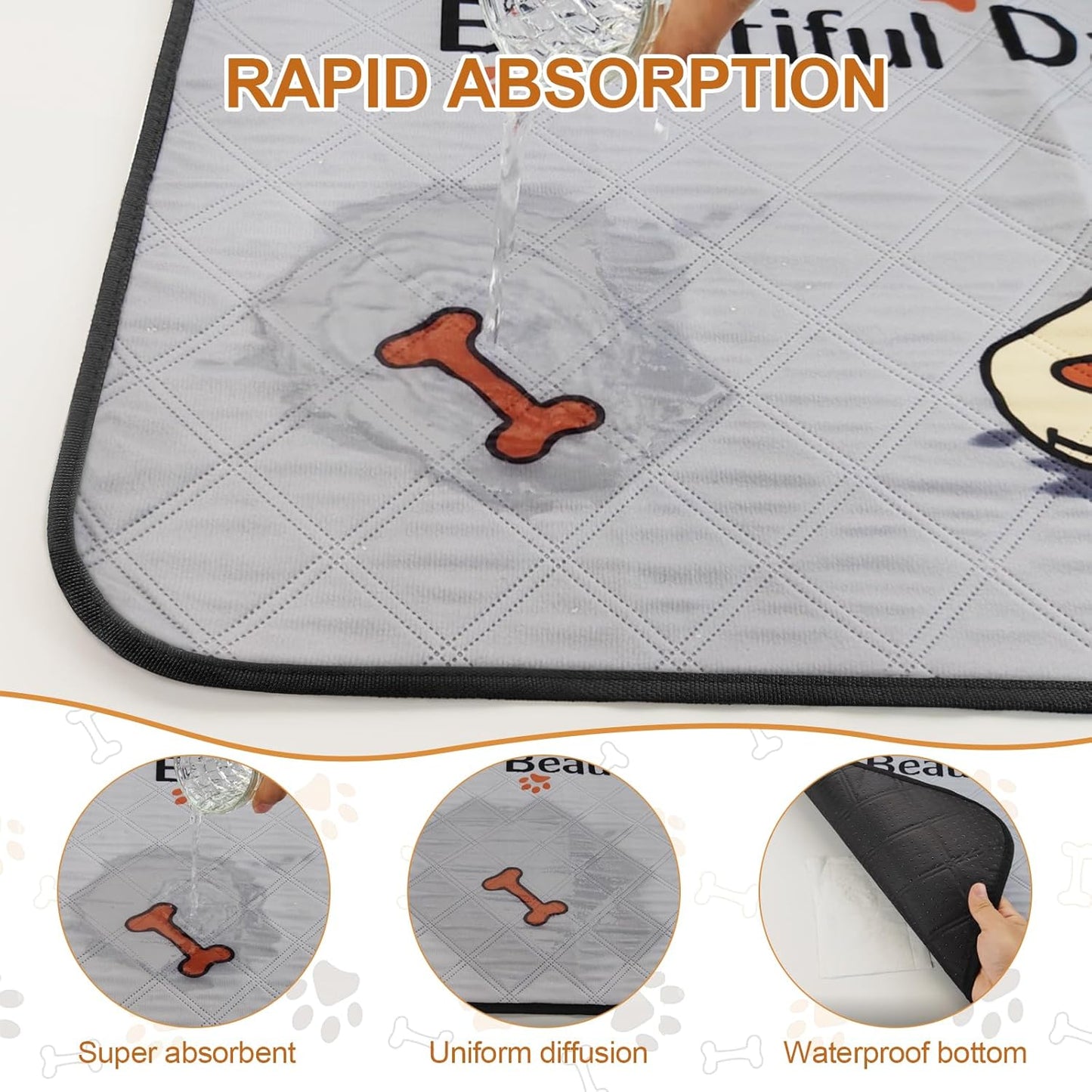 2-Pack Reusable Dog Pee Pads – 47x32in, Super Absorbent & Leak-Proof, Non-Slip Washable Mats for Crates, Playpens & Potty Training – Grey