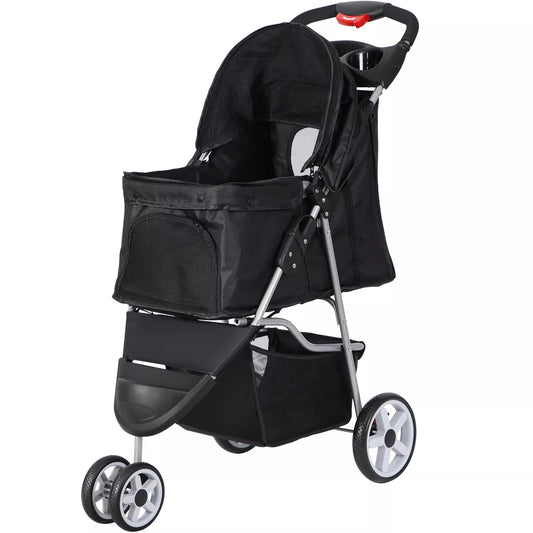 Pet Stroller for Small Dogs & Cats – Foldable Travel Pushchair with Wheels & Storage