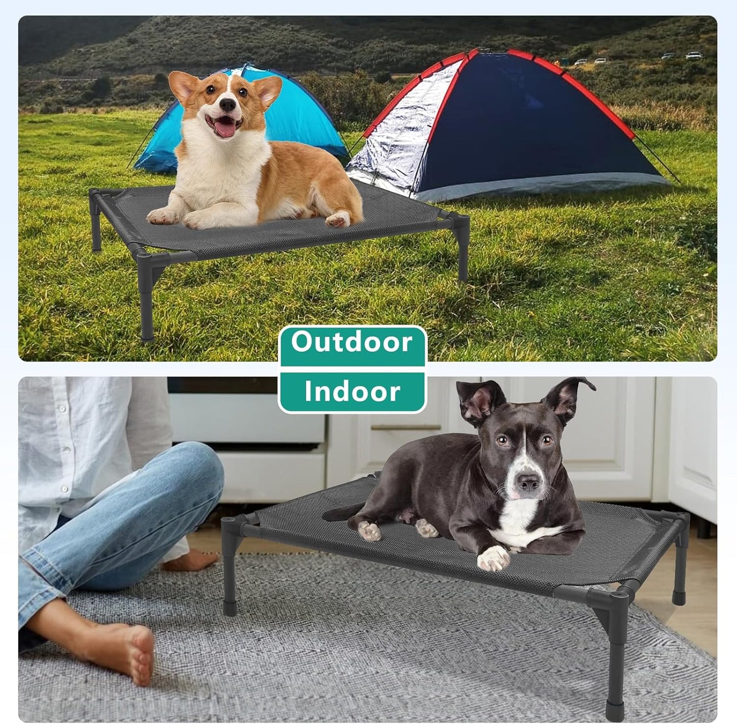 Medium Elevated Dog Bed (32x25x8in) – Raised Outdoor Cot with Waterproof Frame, Breathable Mesh, Anti-Slip Base & Portable Design – Supports Dogs Up to 80 lbs – Black