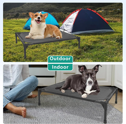 Medium Elevated Dog Bed (32x25x8in) – Raised Outdoor Cot with Waterproof Frame, Breathable Mesh, Anti-Slip Base & Portable Design – Supports Dogs Up to 80 lbs – Black