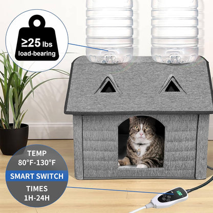 Heated Cat House for Indoor & Outdoor Use – Foldable Bed with Smart Thermostat, Waterproof Design, and Cozy Windows – Includes Pet Heating Pads for Cats & Puppies